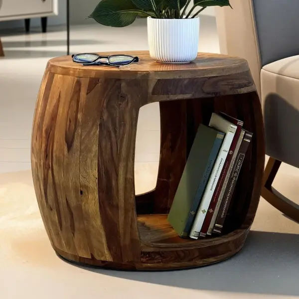 FineBuy Beistelltisch Ø 50cm Sheesham Massivholz rund mit Ablagefach – Couchtisch Echtholz handgefertigt, Wohnzimmertisch im Naturdesign FineBuy Beistelltisch Ø 50cm Sheesham Massivholz rund mit Ablagefach – Couchtisch Echtholz handgefertigt, Wohnzimmertisch im Naturdesign