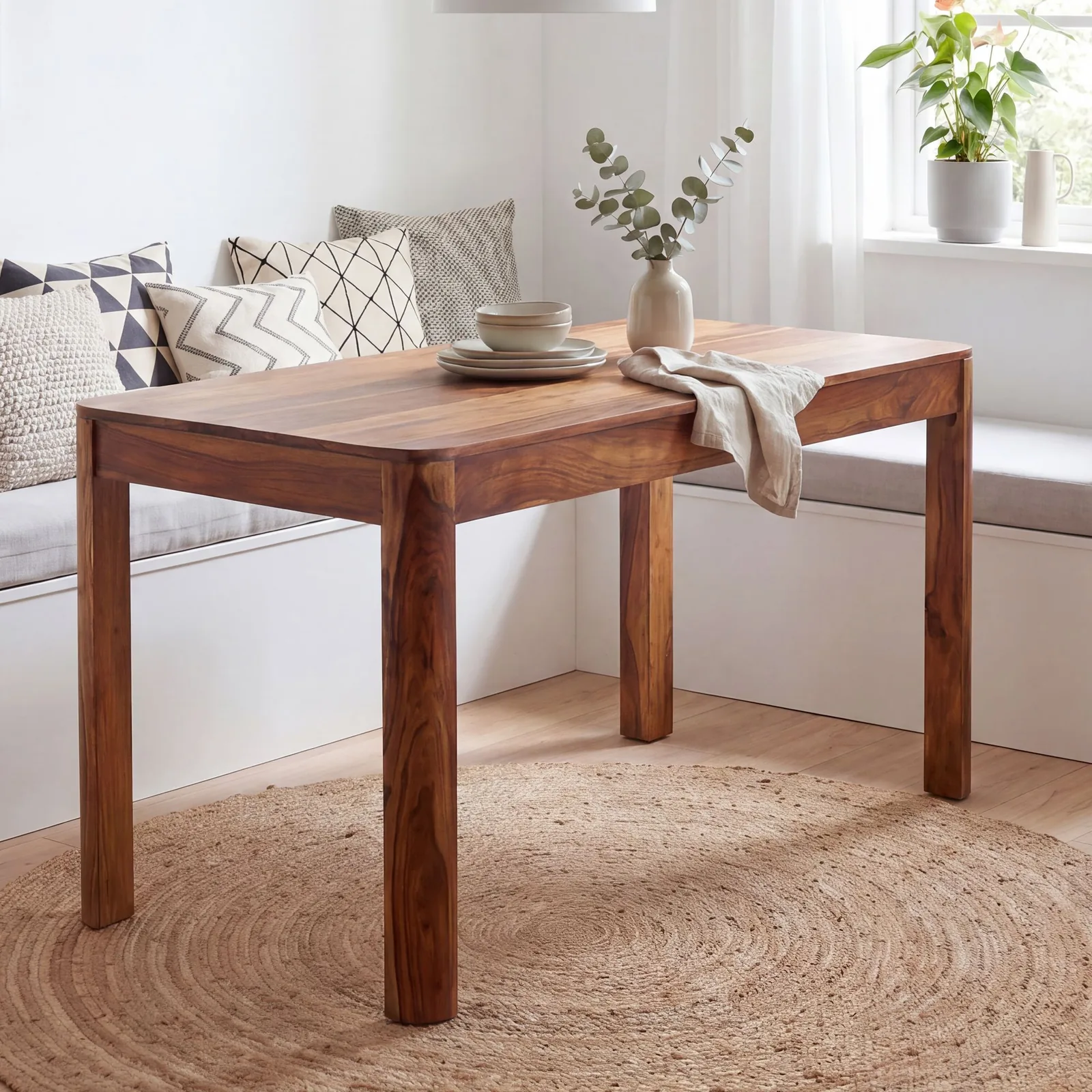 FineBuy Esstisch Sheesham Massivholz, Braun – 120 cm
