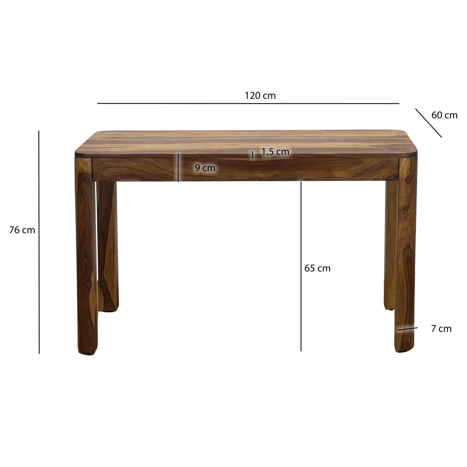 FineBuy Esstisch Sheesham Massivholz, Braun – 120 cm