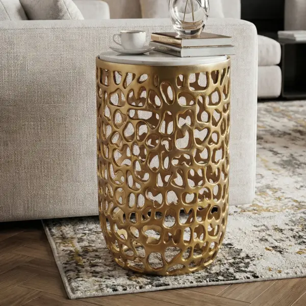 FineBuy Beistelltisch Aluminium rund 30cm – für Wohnzimmer