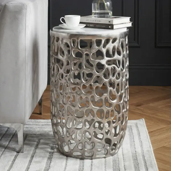 FineBuy Beistelltisch Aluminium rund 30cm – für Wohnzimmer