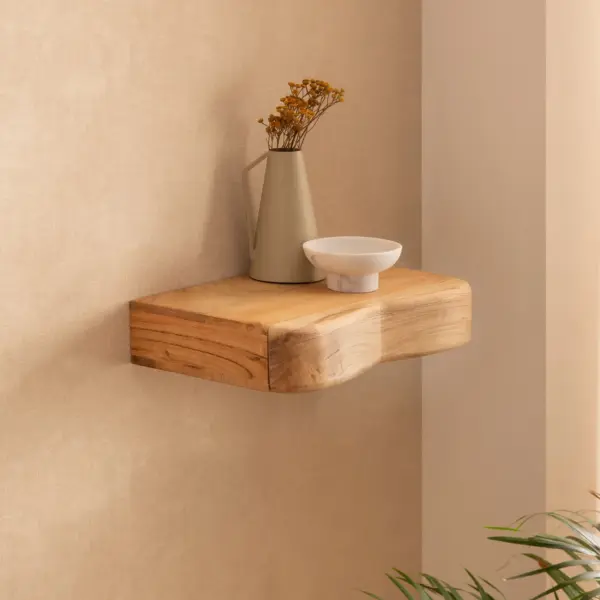 FineBuy Wandregal Akazie Massivholz mit Schublade, Braun – für die Wand FineBuy Wandregal Akazie Massivholz mit Schublade, Braun – für die Wand