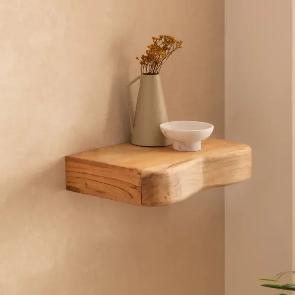FineBuy Wandregal Akazie Massivholz mit Schublade, Braun – für die Wand FineBuy Wandregal Akazie Massivholz mit Schublade, Braun – für die Wand