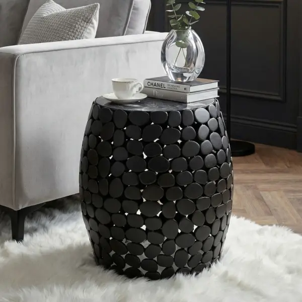 FineBuy Design Beistelltisch rund 40cm aus Aluminium schwarz & Marmor Tischplatte – Couchtisch Alu – Metall Wohnzimmertisch – Dekotisch Handmade FineBuy Design Beistelltisch rund 40cm aus Aluminium schwarz & Marmor Tischplatte – Couchtisch Alu – Metall Wohnzimmertisch – Dekotisch Handmade