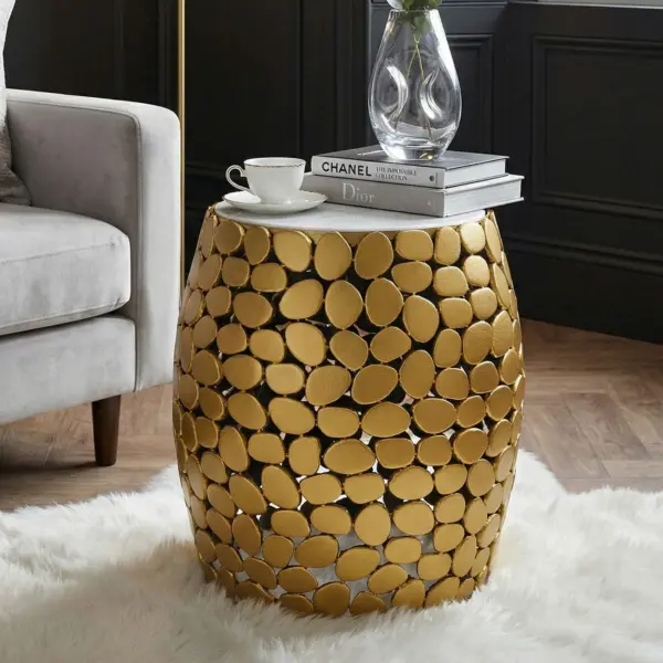 FineBuy Design Beistelltisch rund 40cm aus Aluminium & weißer Marmor Tischplatte – Couchtisch Alu – Metall Wohnzimmertisch Dekotisch Handmade FineBuy Design Beistelltisch rund 40cm aus Aluminium & weißer Marmor Tischplatte – Couchtisch Alu – Metall Wohnzimmertisch Dekotisch Handmade