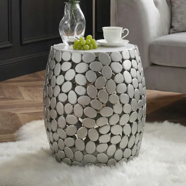 FineBuy Design Beistelltisch aus Aluminium, Silber – 40 cm FineBuy Design Beistelltisch aus Aluminium, Silber – 40 cm