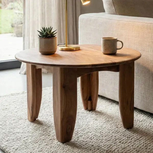 FineBuy Couchtisch Rund 60cm Wohnzimmertisch Akazie Massivholz – Sofatisch Holz Modern – Design Loungetisch Beistelltisch Wohnzimmer Handmade