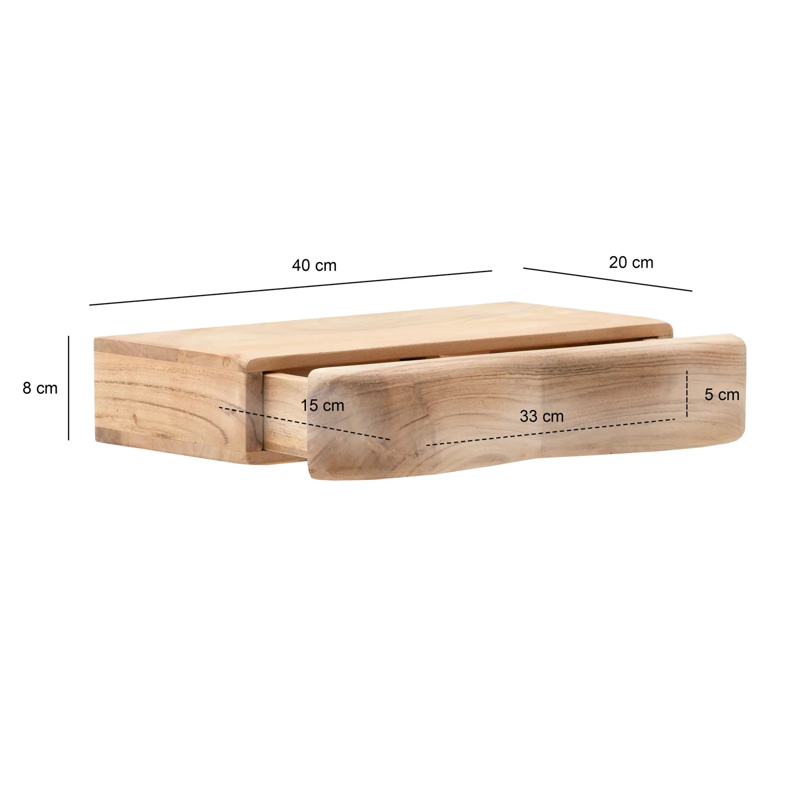 FineBuy Schwebende Nachtkonsole Akazie Massivholz, 40 cm – für Schlafzimmer