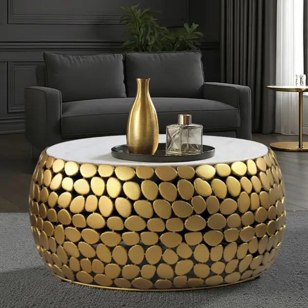 FineBuy Design Couchtisch aus Aluminium, Gold – 66 cm FineBuy Design Couchtisch aus Aluminium, Gold – 66 cm