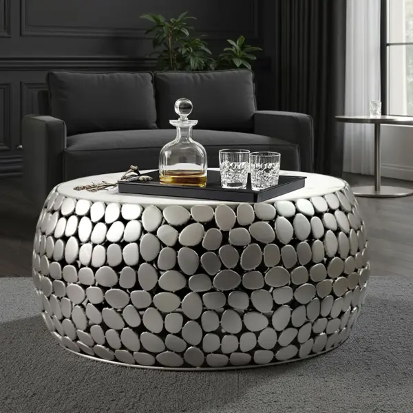 FineBuy Design Couchtisch rund 66 cm aus Aluminium und weißer Marmor Tischplatte – Wohnzimmertisch Alu – Metall Sofatisch – Beistelltisch Wohnzimmer – Handmade FineBuy Design Couchtisch rund 66 cm aus Aluminium und weißer Marmor Tischplatte – Wohnzimmertisch Alu – Metall Sofatisch – Beistelltisch Wohnzimmer – Handmade