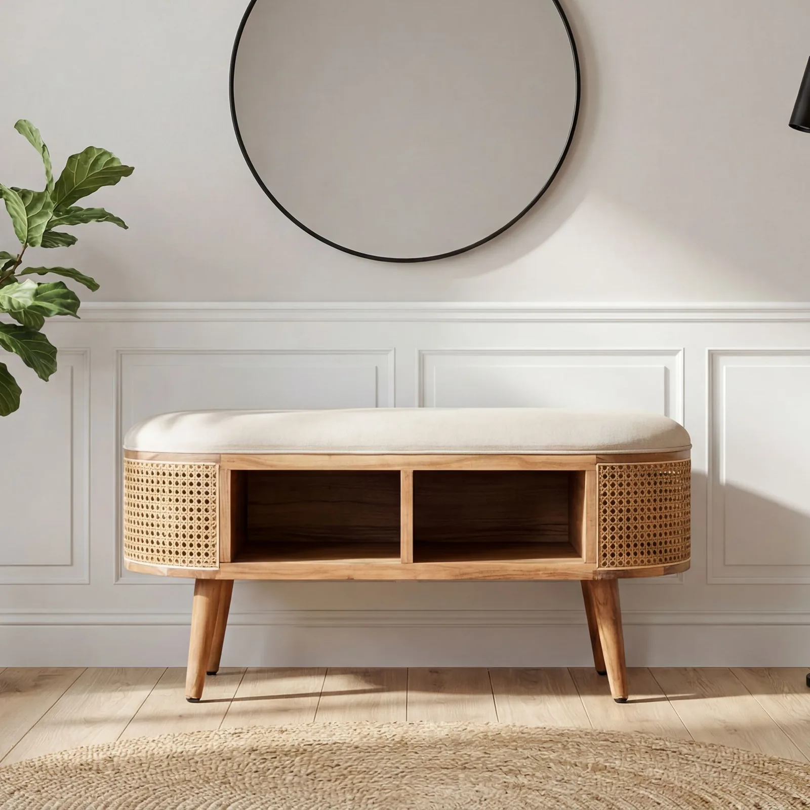 FineBuy gepolsterte Sitzbank, Braun – 90 cm