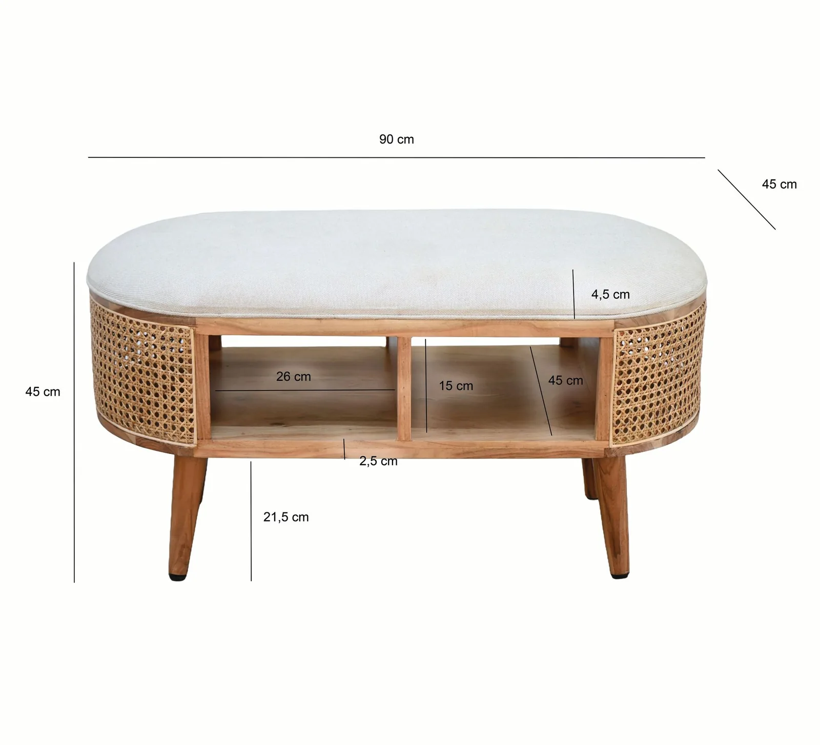 FineBuy gepolsterte Sitzbank, Braun – 90 cm
