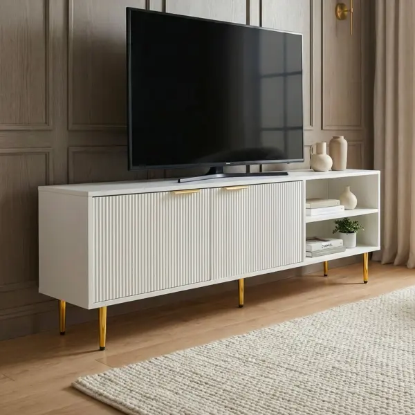 FineBuy Lowboard TV Möbel, Weiß – 150 cm