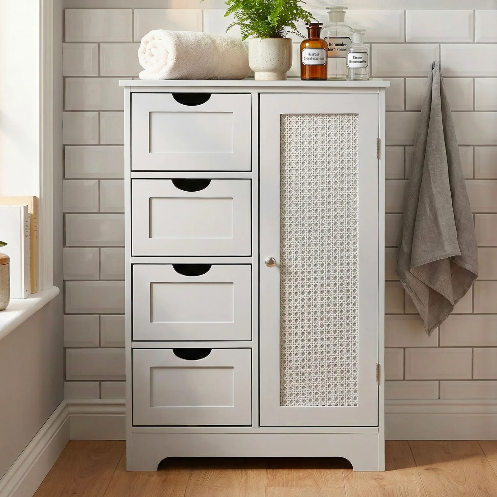 FineBuy schmaler Badschrank, Weiß – 55 × 80 cm