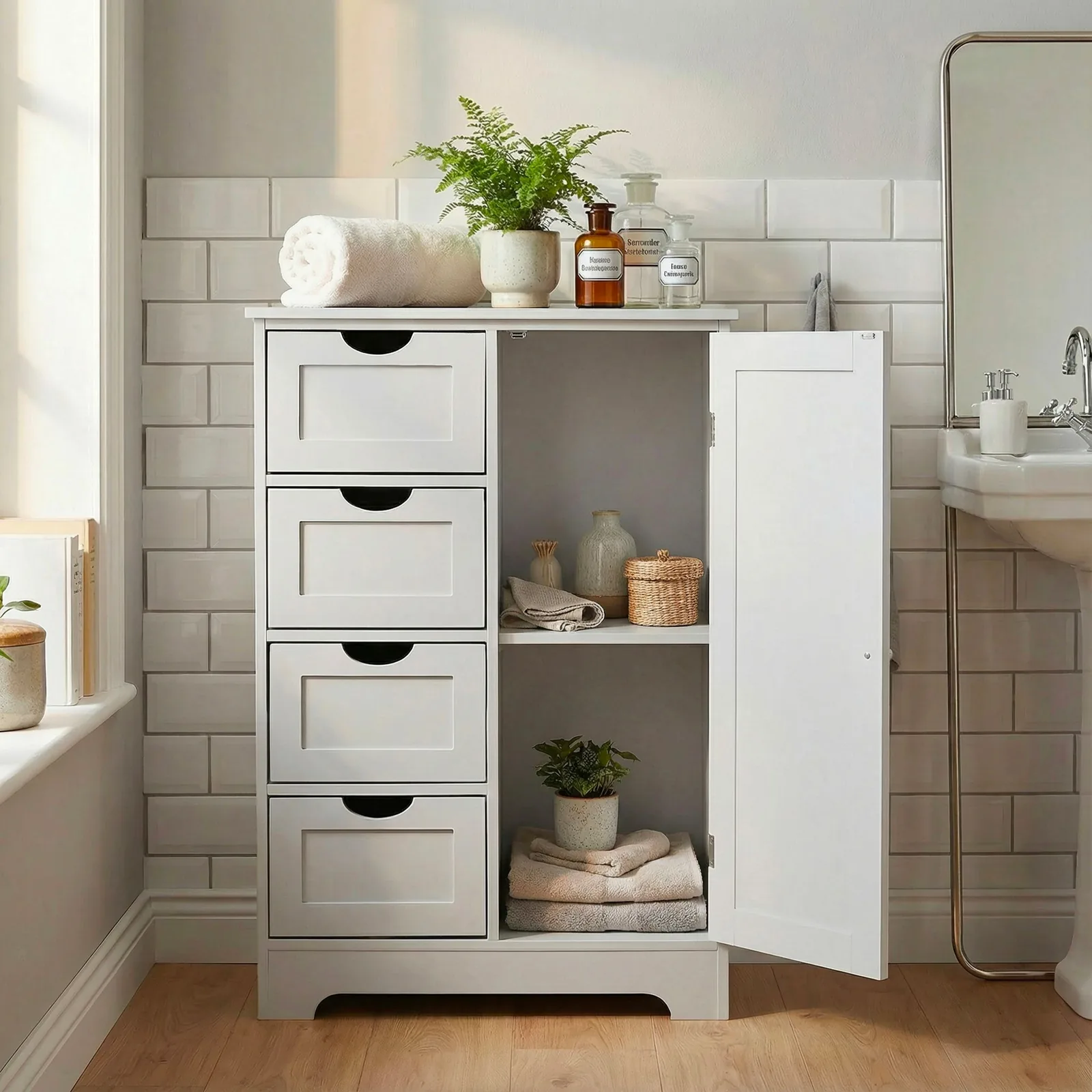 FineBuy schmaler Badschrank, Weiß – 55 × 80 cm