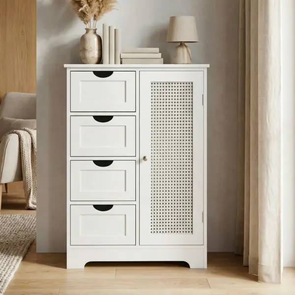 FineBuy schmaler Standschrank mit Schubladen und Tür, Weiß – 55 × 80 cm