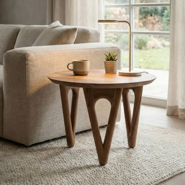 FineBuy Couchtisch Rund 60 cm Wohnzimmertisch Akazie Massivholz – Sofatisch Holz – Loungetisch Modern – Massiver Design Tisch – Beistelltisch Landhaus Handmade