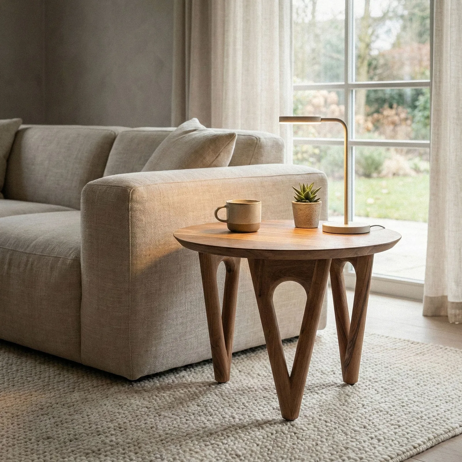 FineBuy Couchtisch Rund 60 cm Wohnzimmertisch Akazie Massivholz - Sofatisch Holz - Loungetisch Modern - Massiver Design Tisch - Beistelltisch Landhaus Handmade