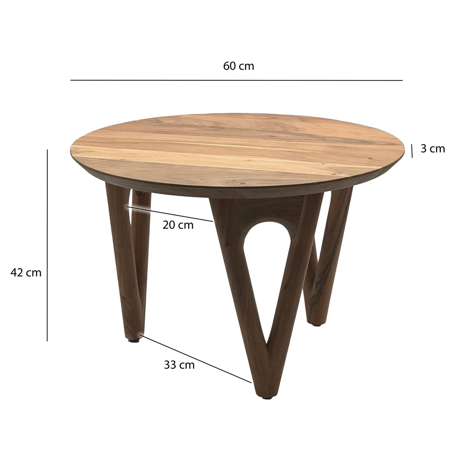 FineBuy Couchtisch Rund 60 cm Wohnzimmertisch Akazie Massivholz - Sofatisch Holz - Loungetisch Modern - Massiver Design Tisch - Beistelltisch Landhaus Handmade