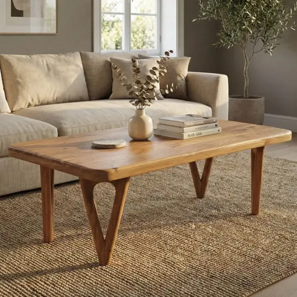 FineBuy Couchtisch Akazie Massivholz Wohnzimmertisch Sofatisch Holz Modern, Braun