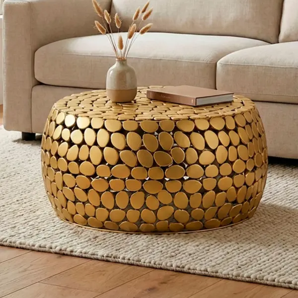 FineBuy Couchtisch Aluminium rund 66×32 cm, Gold