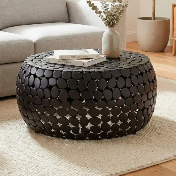 FineBuy Couchtisch Aluminium rund 66×32 cm, Schwarz