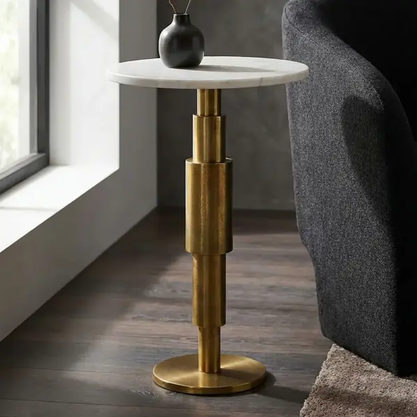 FineBuy Beistelltisch Marmor rund, Weiß – 59 cm FineBuy Beistelltisch Marmor rund, Weiß – 59 cm