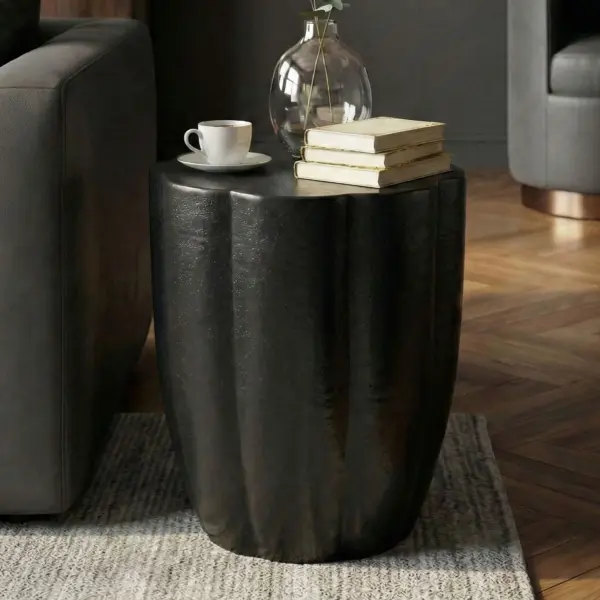 FineBuy Beistelltisch aus Aluminium, Schwarz – 41 cm