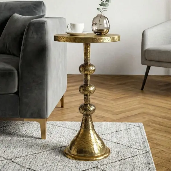 FineBuy Beistelltisch Aluminium 30cm Runder Anstelltisch Metall – Dekotisch Alu orientalisch – Wohnzimmertisch klein – Design Couchtisch Sofatisch Wohnzimmer Orient Handmade