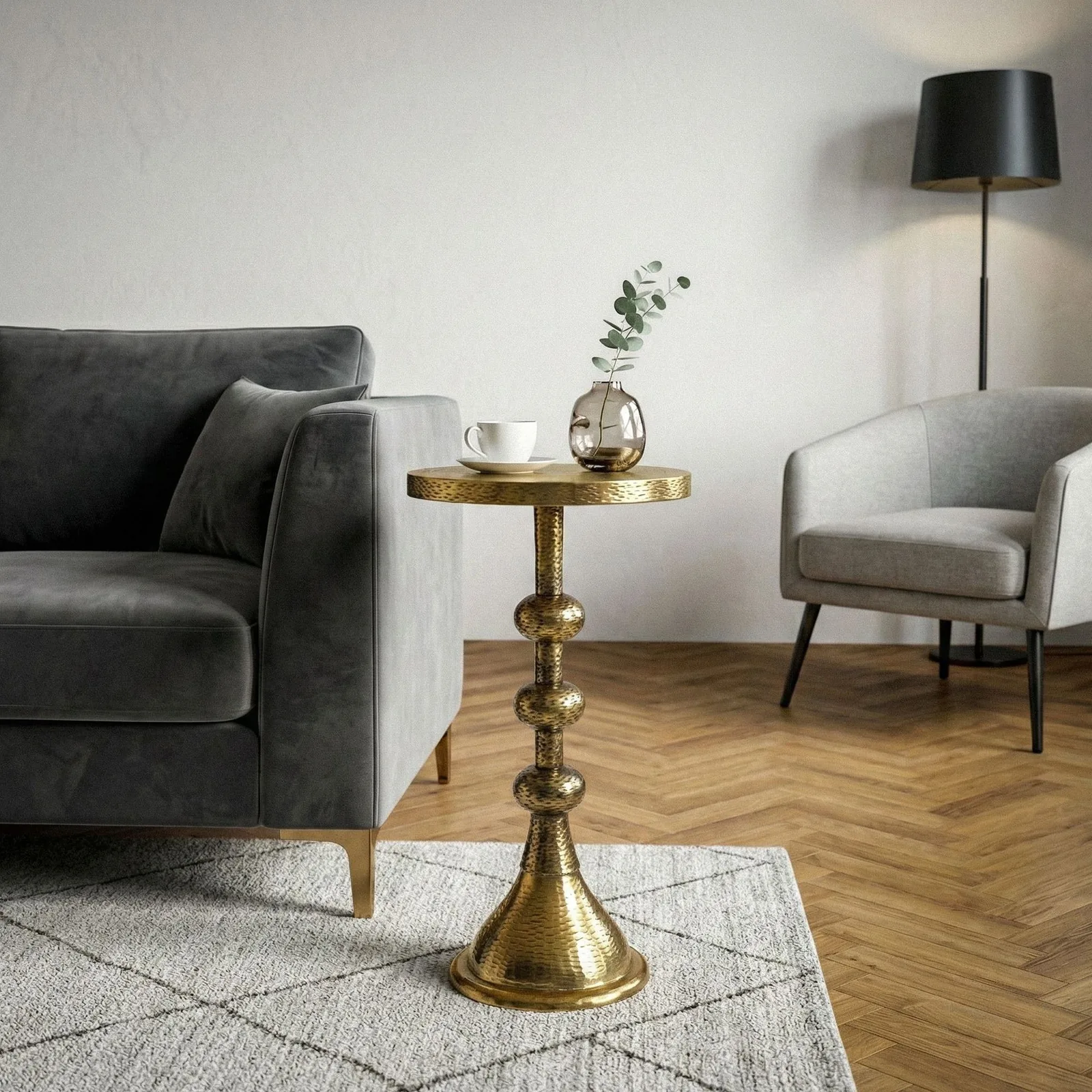 FineBuy Beistelltisch Aluminium 30cm Runder Anstelltisch Metall - Dekotisch Alu orientalisch - Wohnzimmertisch klein - Design Couchtisch Sofatisch Wohnzimmer Orient Handmade