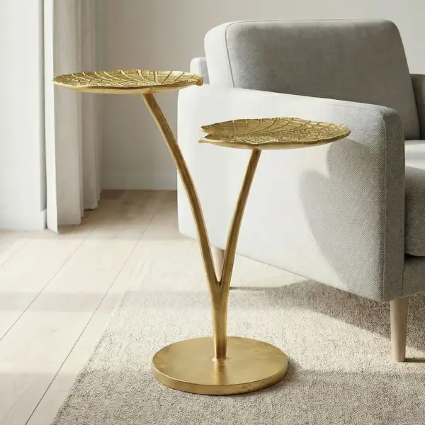FineBuy Beistelltisch Seerosenblatt aus Aluminium, Gold – 57 cm FineBuy Beistelltisch Seerosenblatt aus Aluminium, Gold – 57 cm