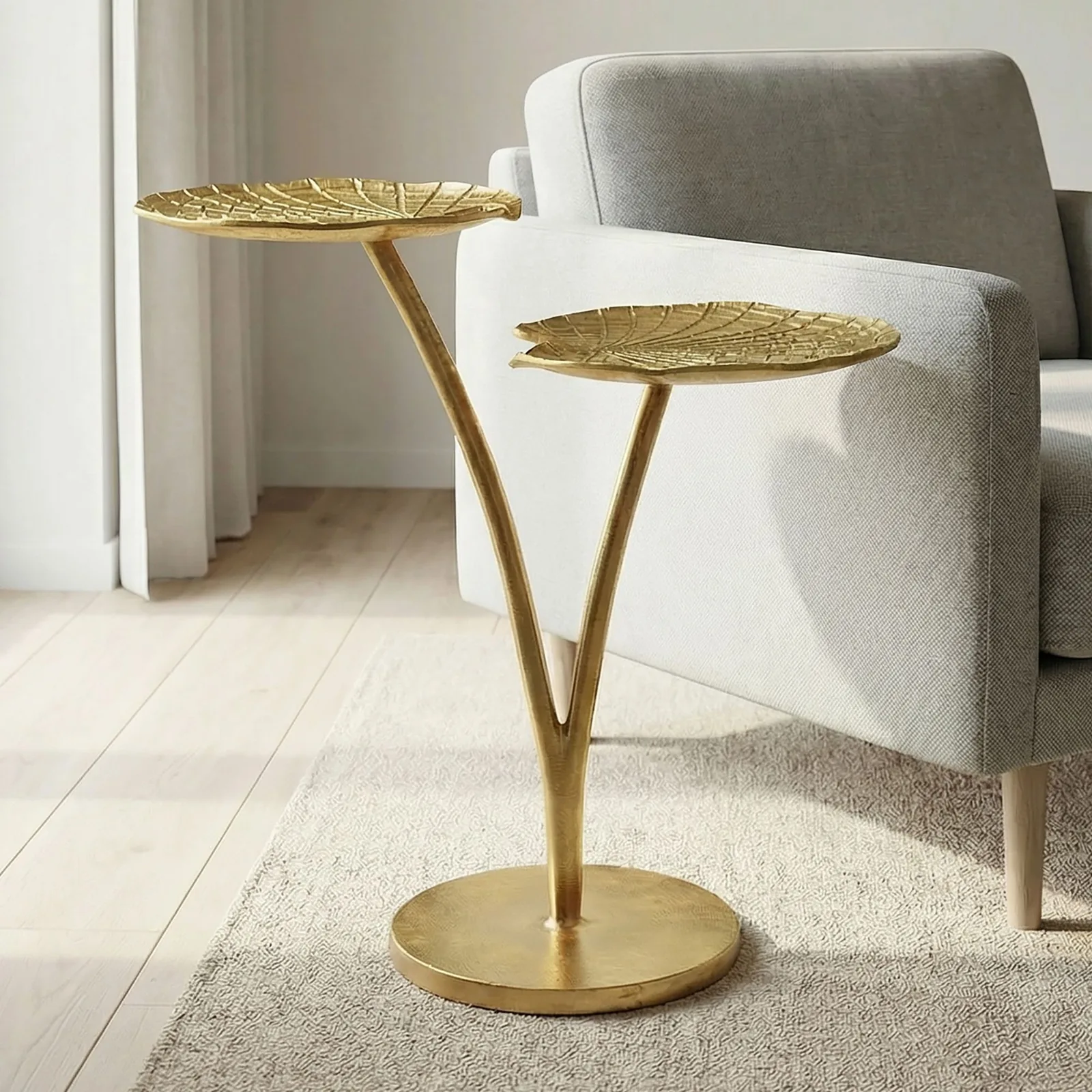 FineBuy Beistelltisch Seerosenblatt aus Aluminium, Gold – 57 cm