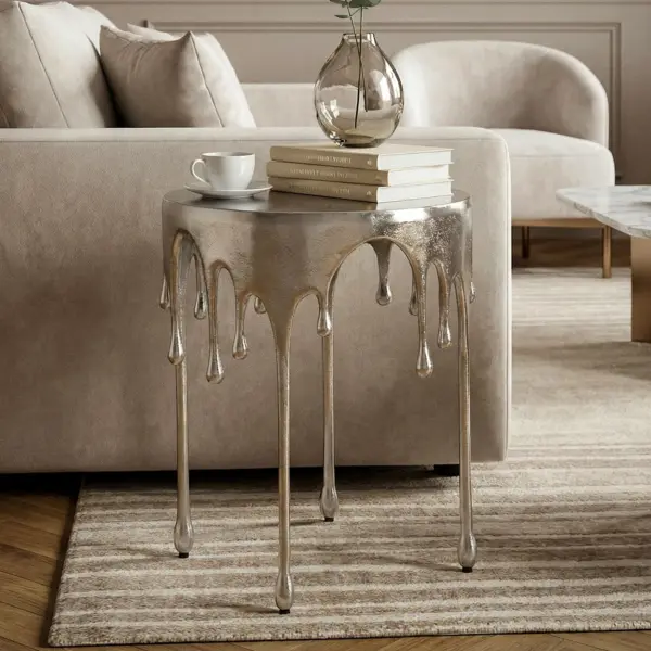 FineBuy Beistelltisch 43cm Aluminium Tisch Rund, Silber