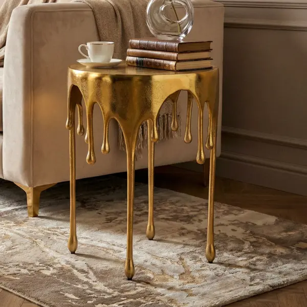 FineBuy Beistelltisch 43cm Aluminium Tisch Rund, Gold