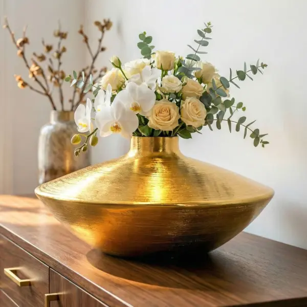 FineBuy Tischvase Aluminium 35cm, Gold