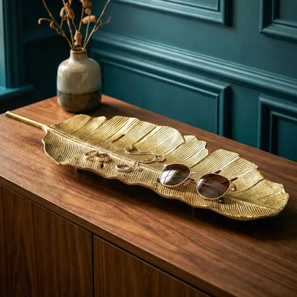 FineBuy Dekoschale Blatt aus Aluminium, Gold FineBuy Dekoschale Blatt aus Aluminium, Gold