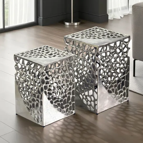 FineBuy 2er Set Beistelltisch Aluminium Design Couchtisch Set, Silber