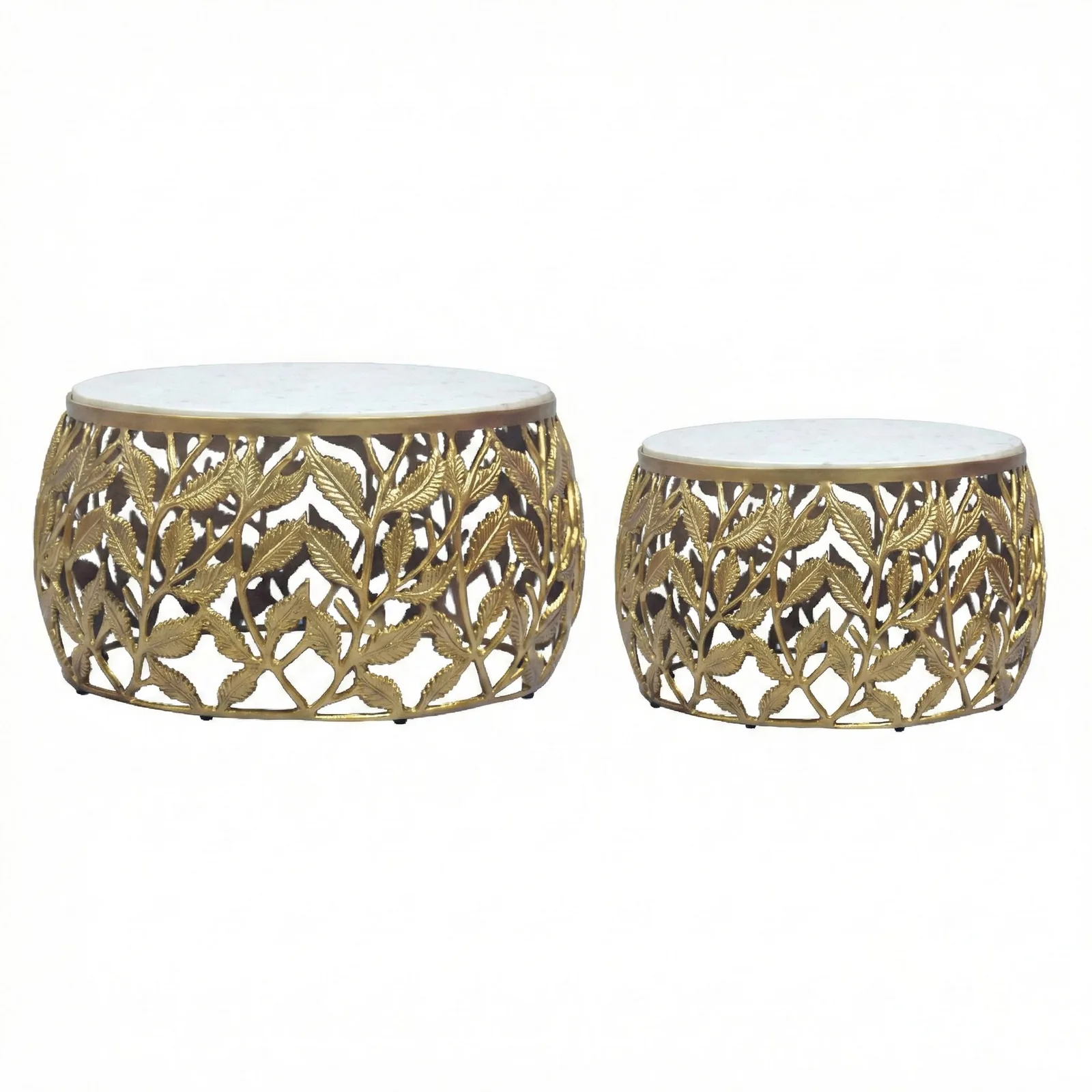 FineBuy 2er Set Couchtisch mit weißer Marmor Tischplatte aus Aluminium, Silber
