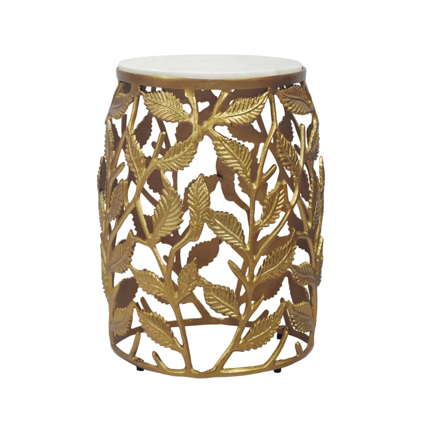 FineBuy Beistelltisch 40cm mit weißer Marmor Tischplatte - Couchtisch klein rund - Sofatisch Alu modern - Wohnzimmertisch Aluminium - Design Tisch Metallgestell Handmade