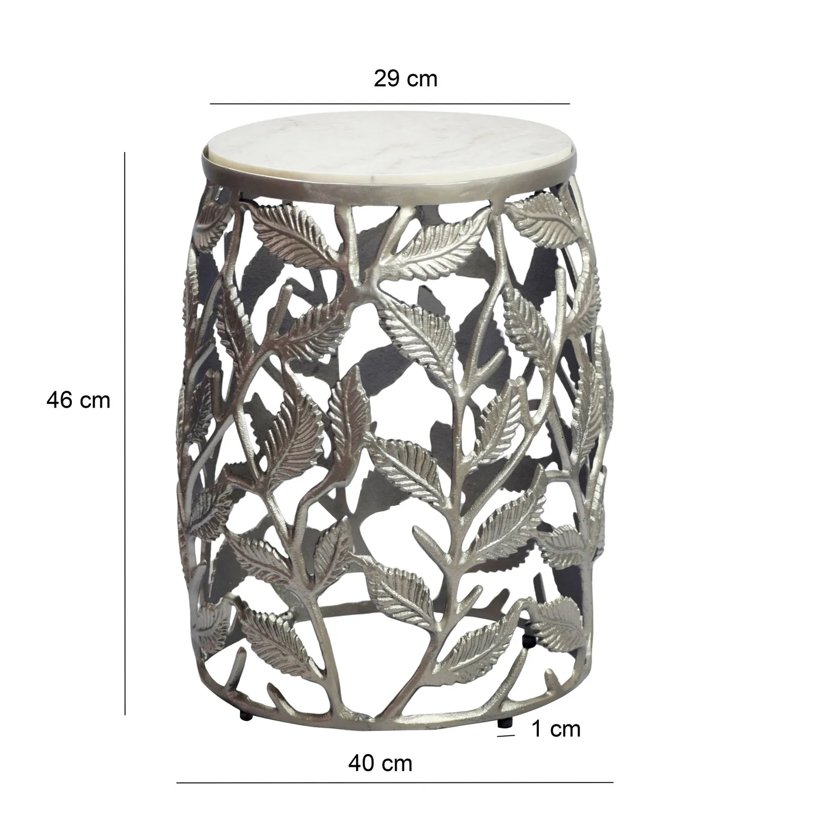 FineBuy Beistelltisch 40cm mit weißer Marmor Tischplatte - Couchtisch klein rund - Sofatisch Alu modern - Wohnzimmertisch Aluminium - Design Tisch Metallgestell Handmade
