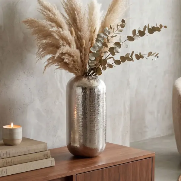 FineBuy Bodenvase Aluminium Silber Dekovase groß – für Blumen