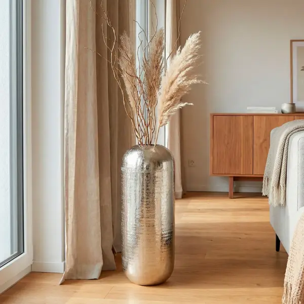 FineBuy Bodenvase Aluminium Silber Dekovase groß – für Blumen
