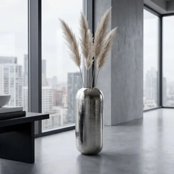 FineBuy Bodenvase Aluminium Silber Dekovase groß – für Blumen