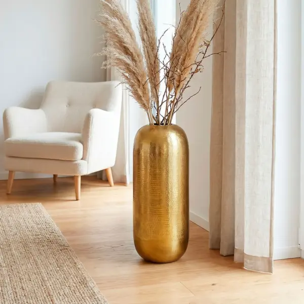 FineBuy Bodenvase Aluminium Gold Dekovase groß – für Blumen