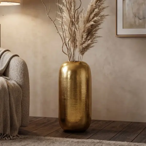 FineBuy Bodenvase Aluminium Gold Dekovase groß – für Blumen