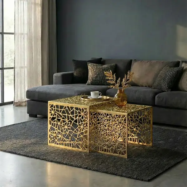 FineBuy 2er Set Couchtisch Aluminium Design Beistelltisch Set, Gold