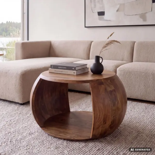 FineBuy Couchtisch Mango aus Massivholz, Braun – 60 × 46 × 36 cm