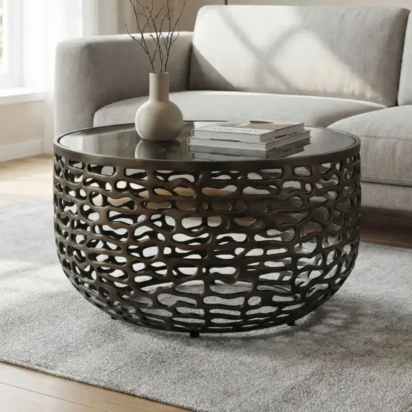 FineBuy Couchtisch Aluminium Glas 60cm Schwarz