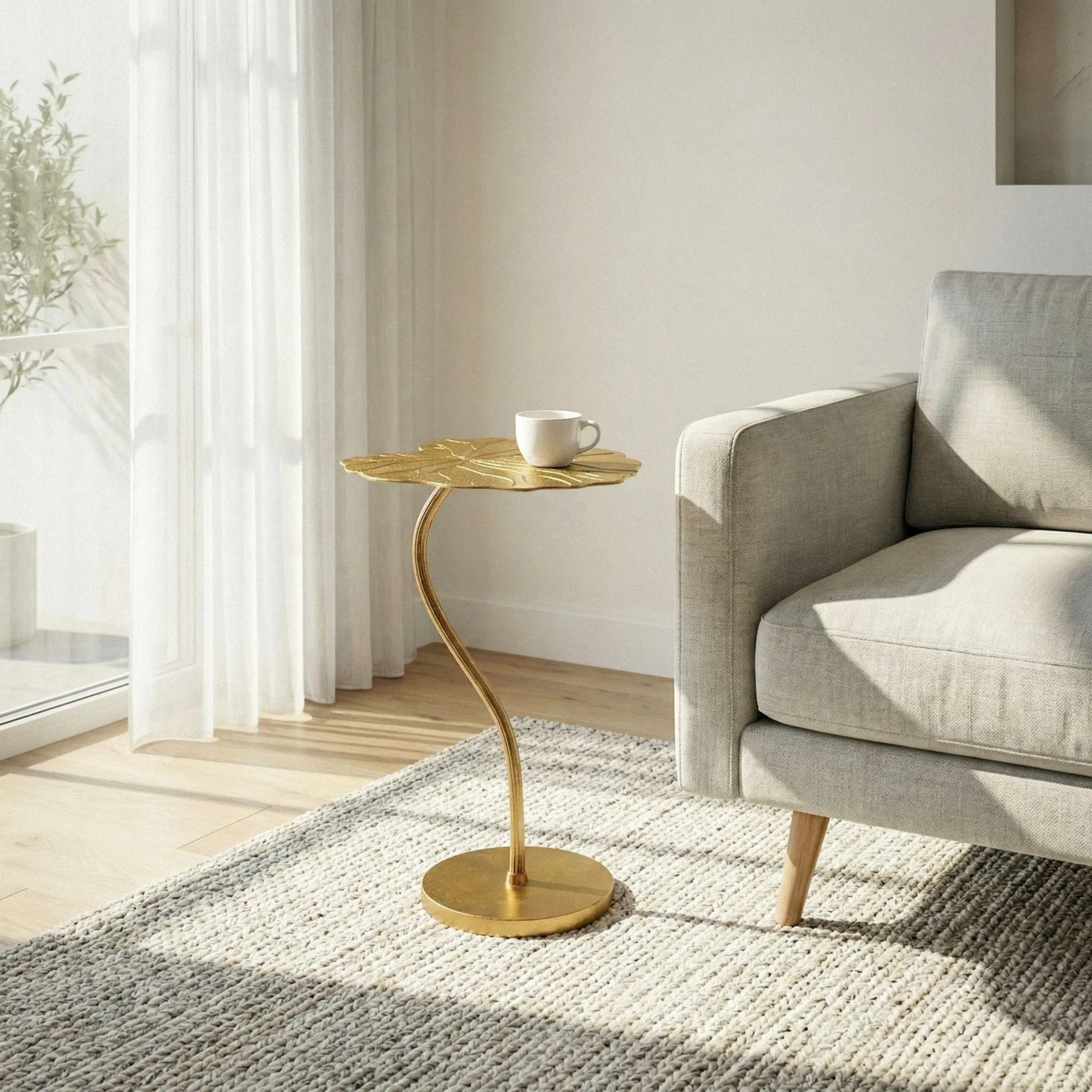 FineBuy Beistelltisch Aluminium Gold 40x38cm