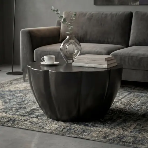 FineBuy Couchtisch Aluminium 60cm Blütenform, Schwarz